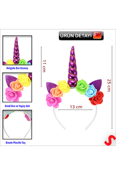 Süsle Baby Party Unicorn Tek Boynuz Dolgulu Eva Taç, 1 Adet - Mor