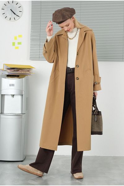 HEQA Camel Double Epaulettes Trench Coat