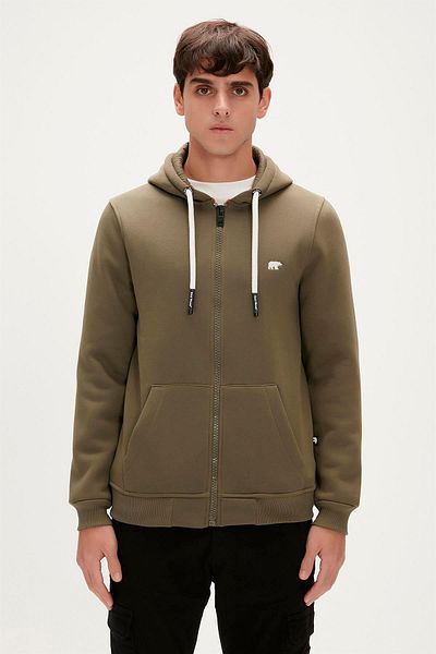 Bad Bear Even Full-zip Hoodie Khaki Green Zippered Hooded Men's Sweatshirt
