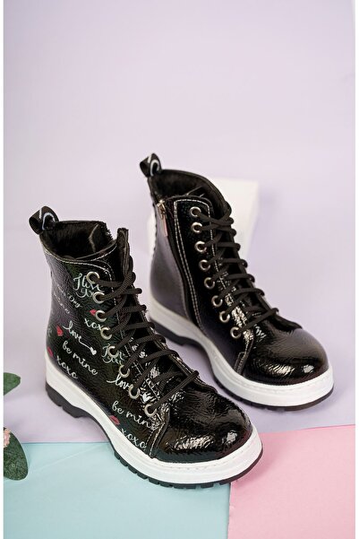 Aymer Termo Taban Baskılı Siyah Rugan Çocuk Bot