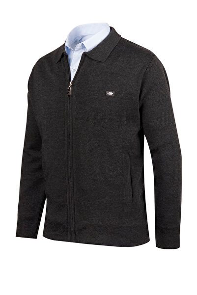 Çizgi Triko Чоловічий поло з коміром, підкладкою, темно-сірий, на блискавці, з візерунком, трикотаж