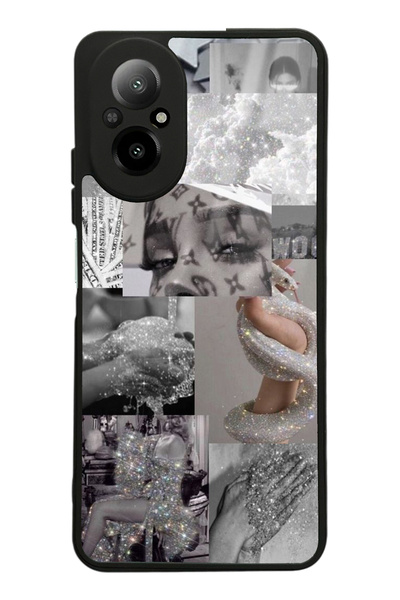 Spoyi Oppo Realme 12 Lite Silver Sticker Tasarımlı Glossy Telefon Kılıfı