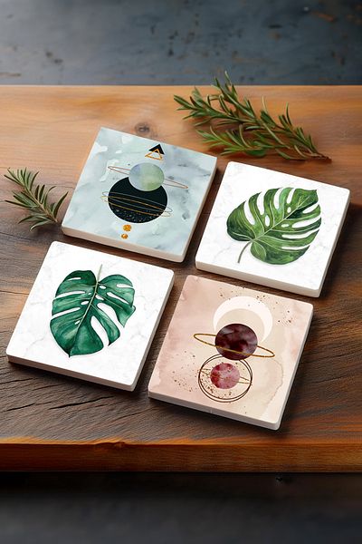 Pinecone خلاصة بسيطة، قواعد أكواب واقية لسطح المكتب مكونة من 4 قطع مقاس 10 × 10 سم Sc427
