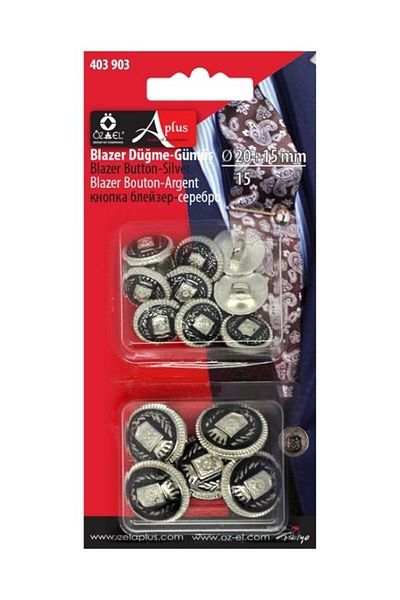 ÖZ-EL AŞ Men's Blazer Button - Metallized, Silver Color, 403 903