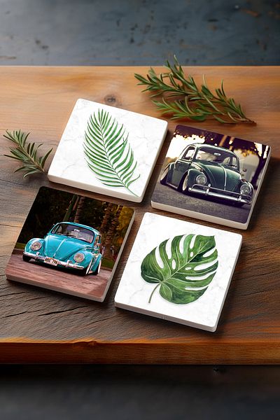 Pinecone Leaf, Vosvos Car Stone Coasters Desktop Protective Coasters 4 Piece Set 10x10cm Stone Coasters