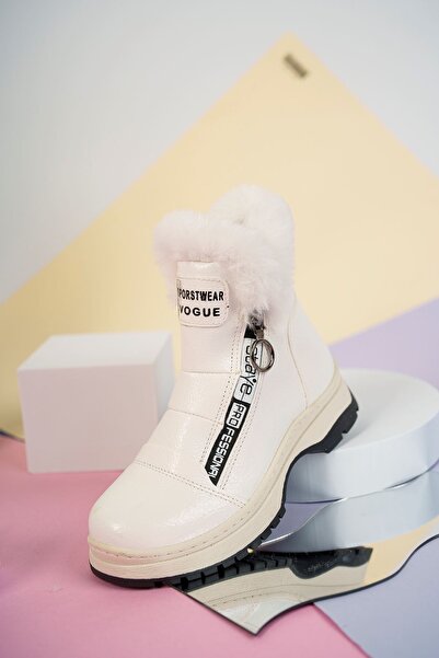 Aymer Yan Fermuarlı Beyaz Kız Çocuk Bot