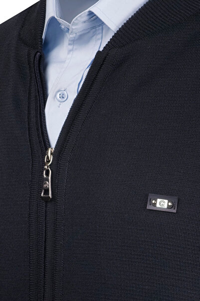 Çizgi Triko Πλεκτό ανδρικό γιακά με επένδυση Navy μπλε παλτό με φερμουάρ Πλεκτό από ατσάλι