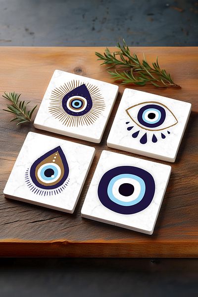 Pinecone Evil Eye Stone Coaster Desktop Protective Coaster 4 Piece Set 10x10cm Stone Coasters Sc239