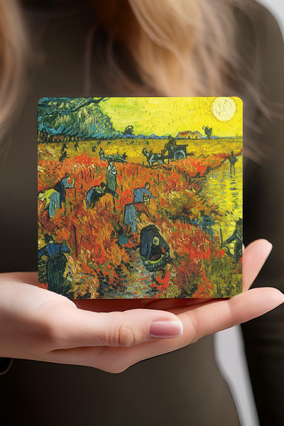 Pinecone Van Gogh Road with Cypresses, Red Vineyard, Night on the Cafe Terrace, Fishing Boats Stone Coasters Set of 4