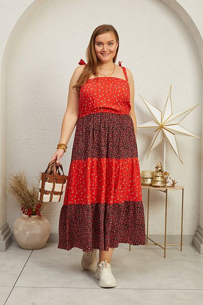 Büyük Moda Crispy Patterned Colorful Dress