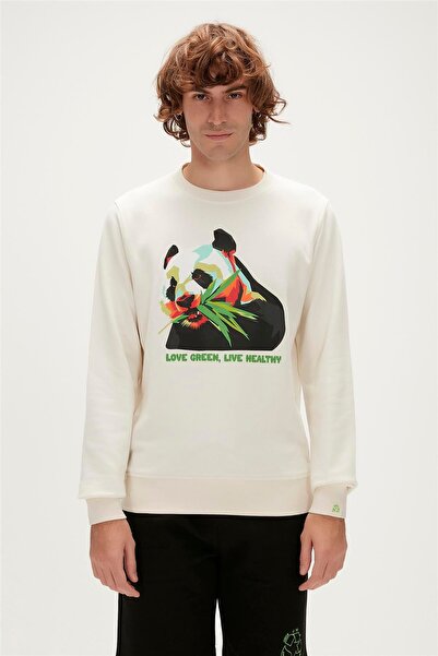Bad Bear Re-Bamboo Crewneck Marshmallow White Printed Men's Sweatshirt