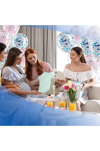 Paparti 20 Pieces - Transparent Balloon with Blue Confetti Birthday and Party Balloons