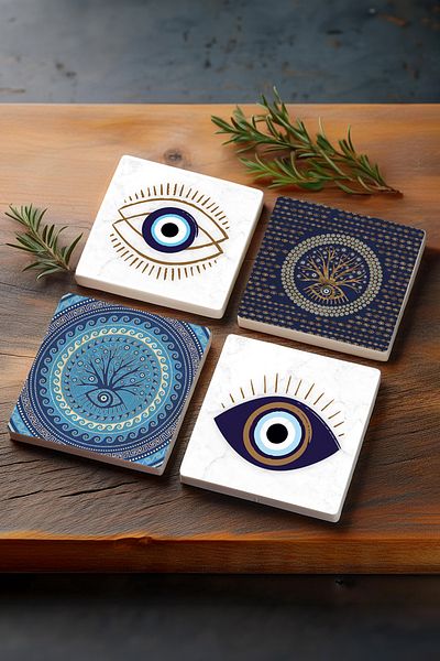 Pinecone عين الشر حجر كوستر سطح المكتب واقية كوستر 4 قطعة مجموعة 10x10 سنتيمتر حجر كوستر Sc315