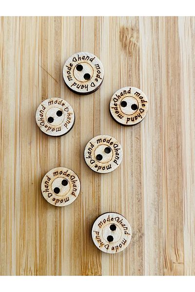 Kartopu Wooden Button with Hand Made Writing. 14mm. 6 Pieces. (Jacket, Cardigan, Blouse and Vest Button) Color: Natural.