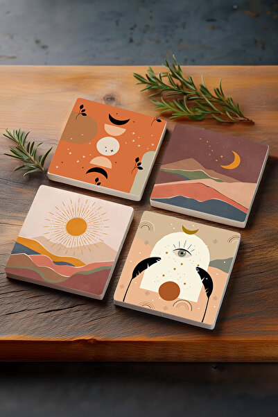 Pinecone Bohemian Stone Coasters Desktop Protective Coasters 4 Piece Set 10x1...