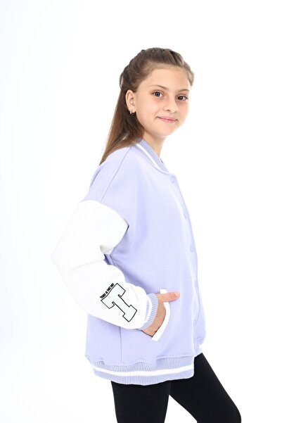 Toontoy Cardigan pentru fete, cu guler de colegiu, cu închidere cu apăsare, buzunare, cu umăr dezactivat, broderie cu imprimeu bloc de culoare din material subțire - 2