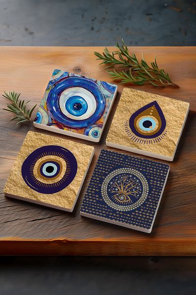 Pinecone عين الشر حجر كوستر سطح المكتب واقية كوستر 4 قطعة مجموعة 10x10 سنتيمتر حجر كوستر Sc517