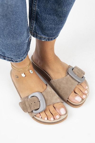 Manijero Alandra Genuine Leather Single Strip Mink Slippers