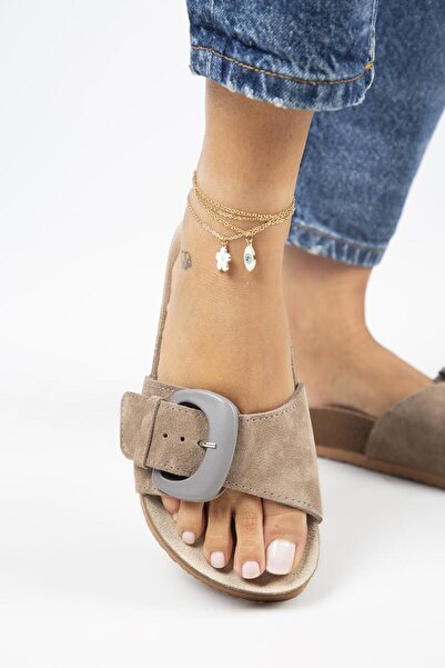 Manijero Παντόφλες Alandra Γνήσιο Δερμάτινο Μονό Λουράκι Mink