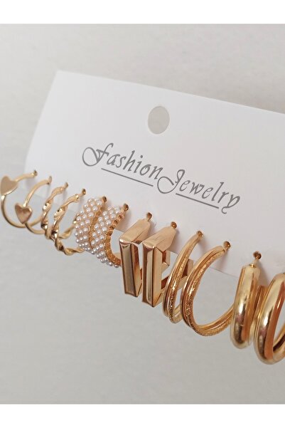 FASHİON JEWELRY Women's Heart 12'li Çoklu Küpe Seti