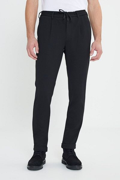 ALTINYILDIZ CLASSICS Ελαστικό casual μαύρο παντελόνι με λεπτή εφαρμογή με δεμένη μέση στο πλάι