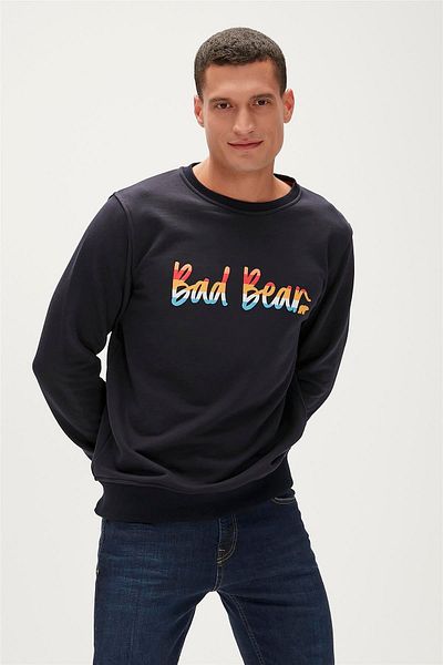 Bad Bear Manuscript Crewneck Navy Blue Men's Sweatshirt