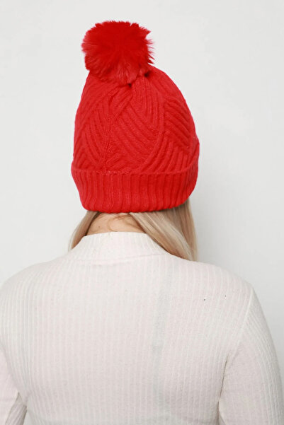 REMSA Thick Pompom Wool Inside Women's Beret Rkş-17 Red