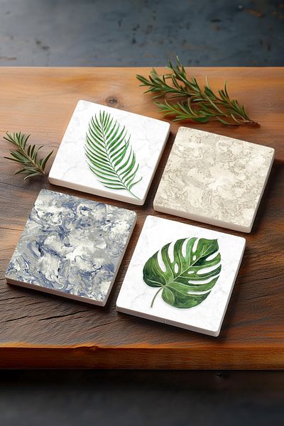 Pinecone Leaf, Pattern Stone Coasters Desktop Protective Coasters 4 Piece Set 10x10cm Stone Coasters Sc361