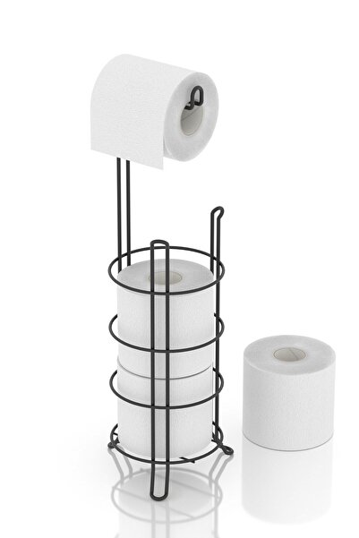 Teknotel Ayaklı Yedekli Tuvalet Kağıtlık, Tuvalet Kağıdı Askısı, Banyo Aksesuarları Mat Siyah Mg093