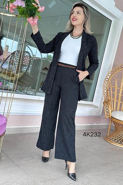 İnce Topuk 4K232 Model Jacquard Wool Palazzo Trousers