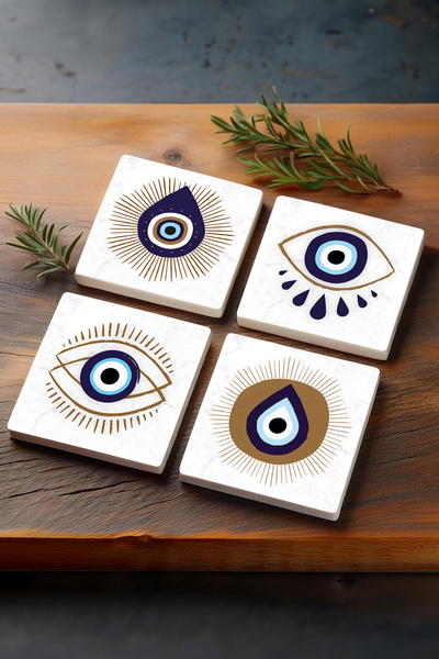 Pinecone Evil Eye Stone Coaster Desktop Protective Coaster 4 Piece Set 10x10c...
