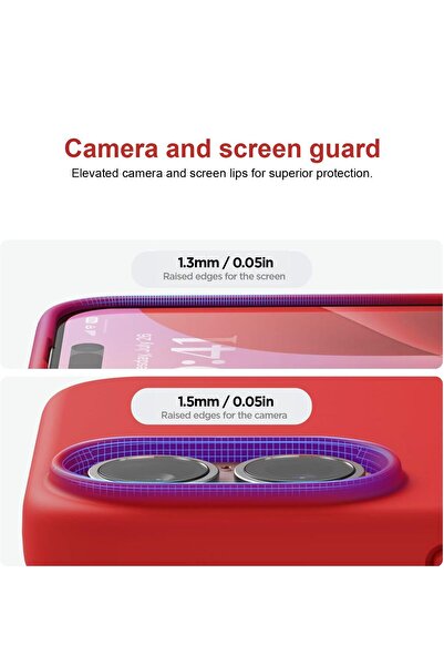 HyperAge iPhone 16 Compatible Case with Velvet Camera Protection Raised Launch Silicone Cover Red