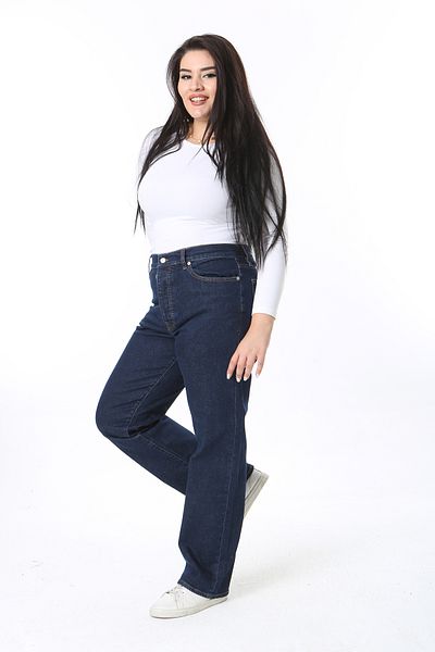 Şans Γυναικείο τζιν παντελόνι Lycra Plus Size Navy Blue ψηλόμεσο 5 τσέπες 65N38388