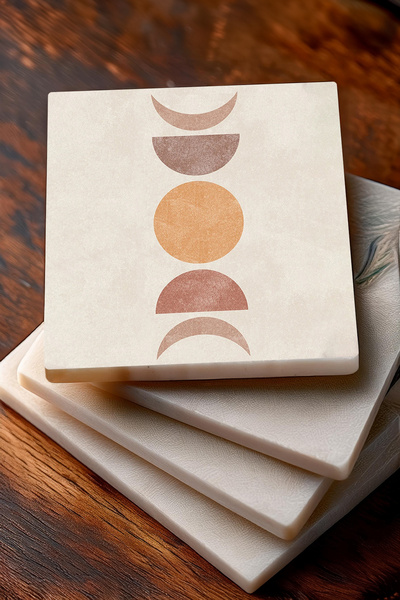 Pinecone Bohemian Minimalist Lotus Flower Patterned Stone Coasters Set of 4 - 10X10Cm