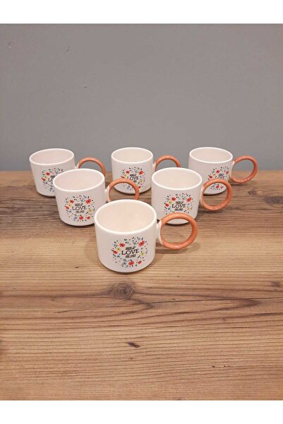 Keramika KERAMİKA BÜYÜK HALKA KUPLU ÇAY FİNCANI MOTTOLU 6 ADET