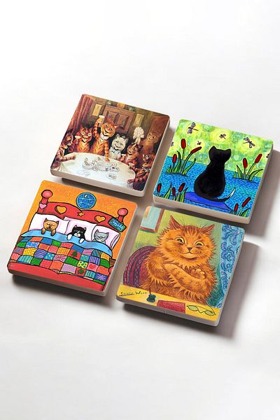 Pinecone Cat Stone Coaster Desktop Protective Coaster 4 Piece Set 10x10cm Stone Coasters Sc332