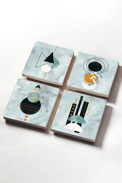 Pinecone Minimalist Abstract Stone Coasters Desktop Protective Coasters 4 Piece Set 10x10cm Stone Coasters