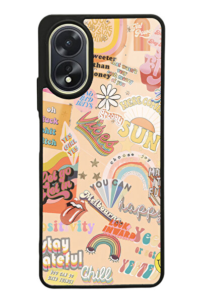 Spoyi Oppo A38 Vintage Sticker Tasarımlı Glossy Telefon Kılıfı