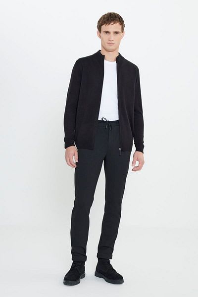 ALTINYILDIZ CLASSICS Ελαστικό casual μαύρο παντελόνι με λεπτή εφαρμογή με δεμένη μέση στο πλάι