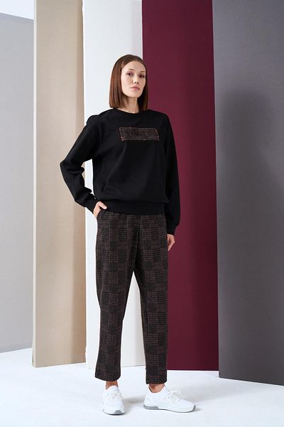 PJS Set de două piese pantaloni în carouri cu decolteu pentru femei