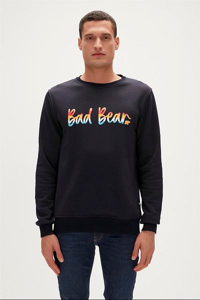 Bad Bear Manuscript Crewneck Navy Blue Men's Sweatshirt