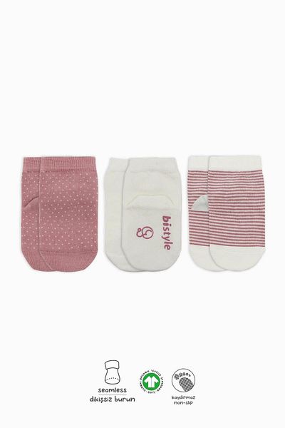 Bistyle Bistil Organic Seamless 3-Piece Polka Dot Non-Slip Combed Cotton Socket Baby Socks 0-3 Months