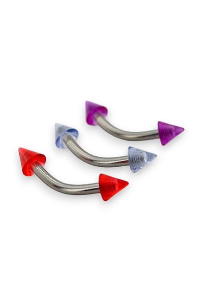 Solfera Colorful Set of 3 Pointed Acrylic Tips - Surgical Steel, Banana Eyebrow, Rook Piercing P485