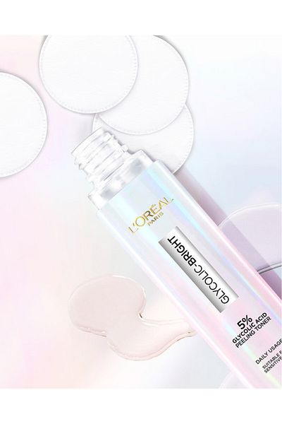 L'Oreal Paris تونر التقشير المتوهج الجليكوليك برايت، مركب من حمض الجليكوليك بنسبة 5.0% - 128 مل