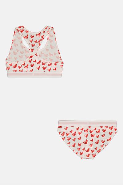 French Connection Women 2 Piece Allover Print Bra Let With Pantie, White