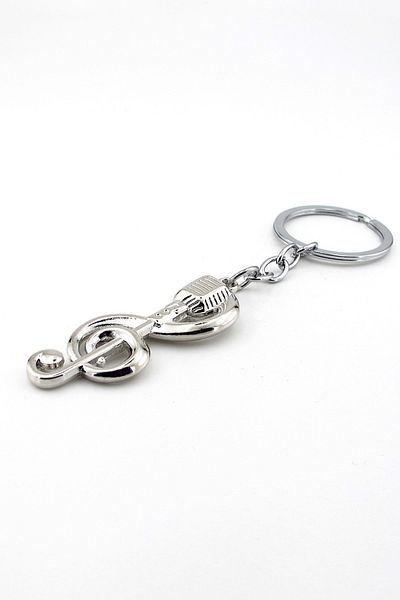 Solfera Metal Keychain for Soloist Singer Musician - Left Key and Microphone Kc147