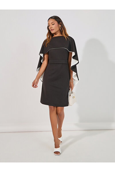 Styli Frill Cape Sleeves Sheath Knee Length Dress
