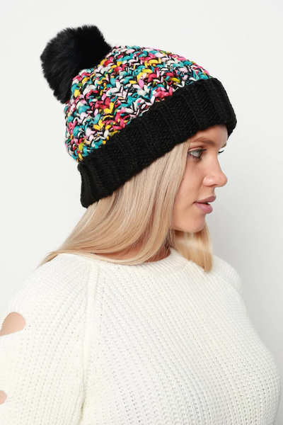 REMSA Black Colored Women's Beanie with Pompom Detail - Rkş-21