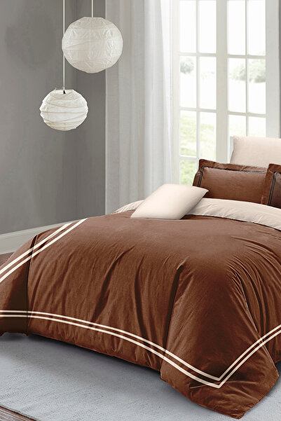 MonoHome Double Duvet Cover Set Special Woven Luxury Cotton Satin Coffee