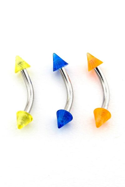 Solfera Colorful Set of 3 Pointed Acrylic Tips - Surgical Steel, Banana Eyebrow, Rook Piercing P485